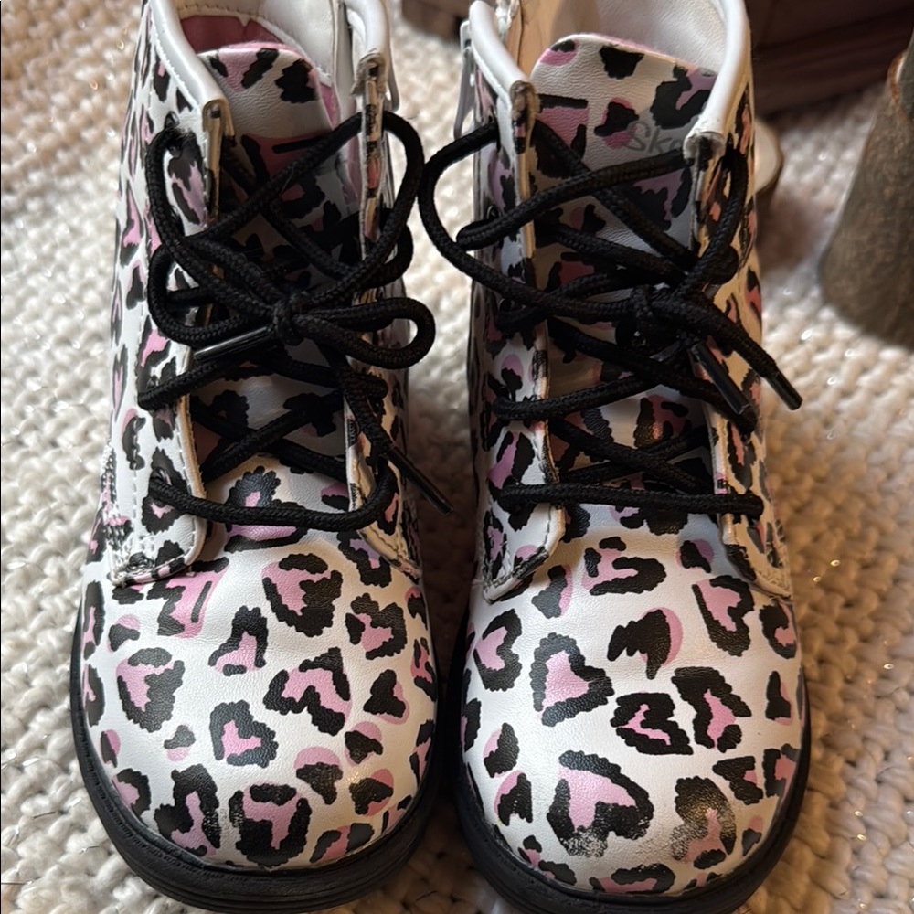 Leopard Print Kids Boots - Pink and Black